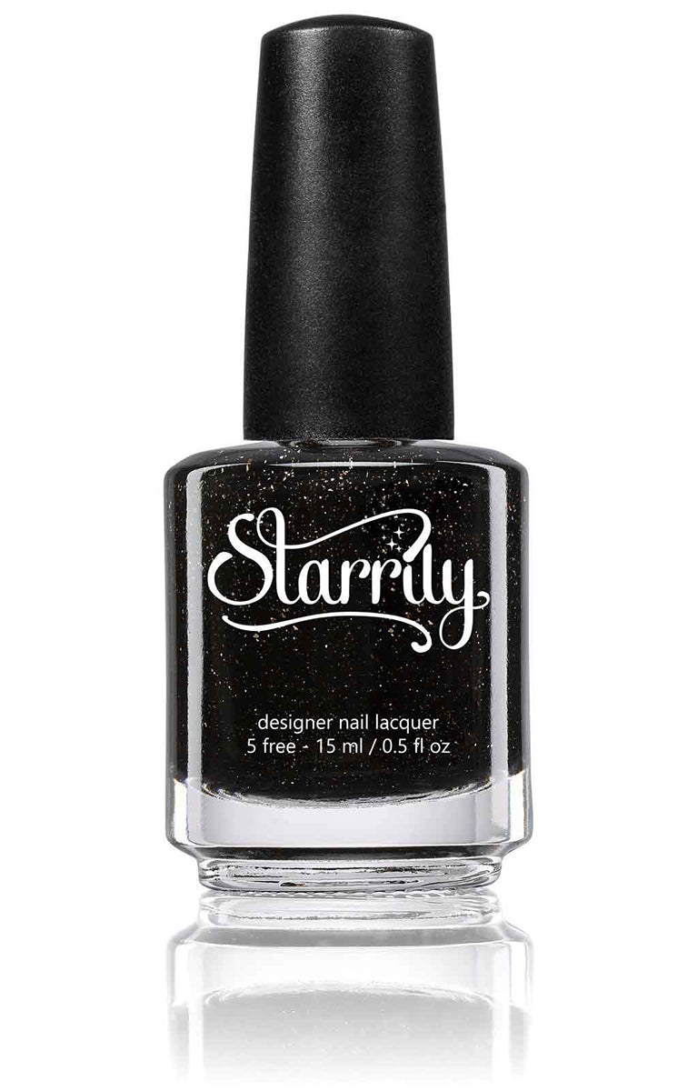 Starrily Adrenaline - Gorgeous jet black nail polish with dazzling silver holographic flakes. High quality nail polish. Made in the USA! Cruelty Free and Vegan.