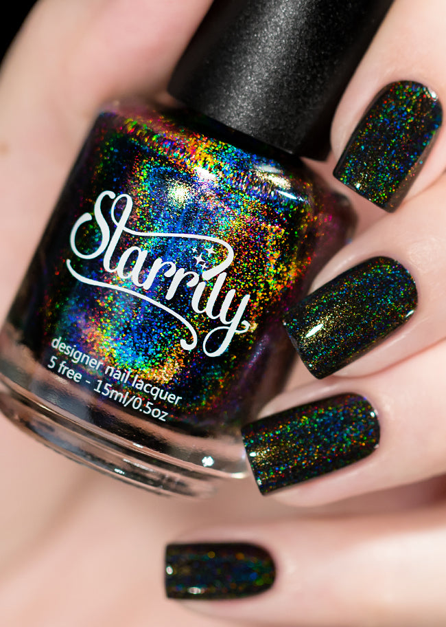 Black Magic beautiful black holographic nail polish rainbow linear holo holographic nails