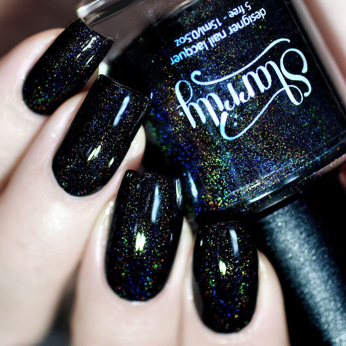Black Magic beautiful black holographic nail polish rainbow linear holo holographic nails