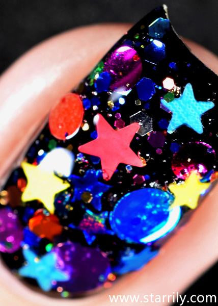 Galaxy contains colorful glitter in a clear base, instant galaxy manicure