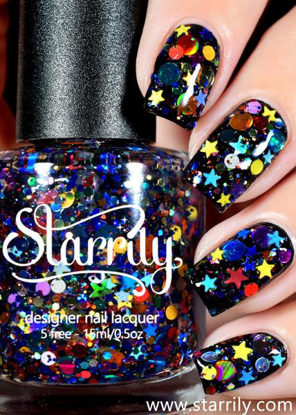 Galaxy contains colorful glitter in a clear base, instant galaxy manicure