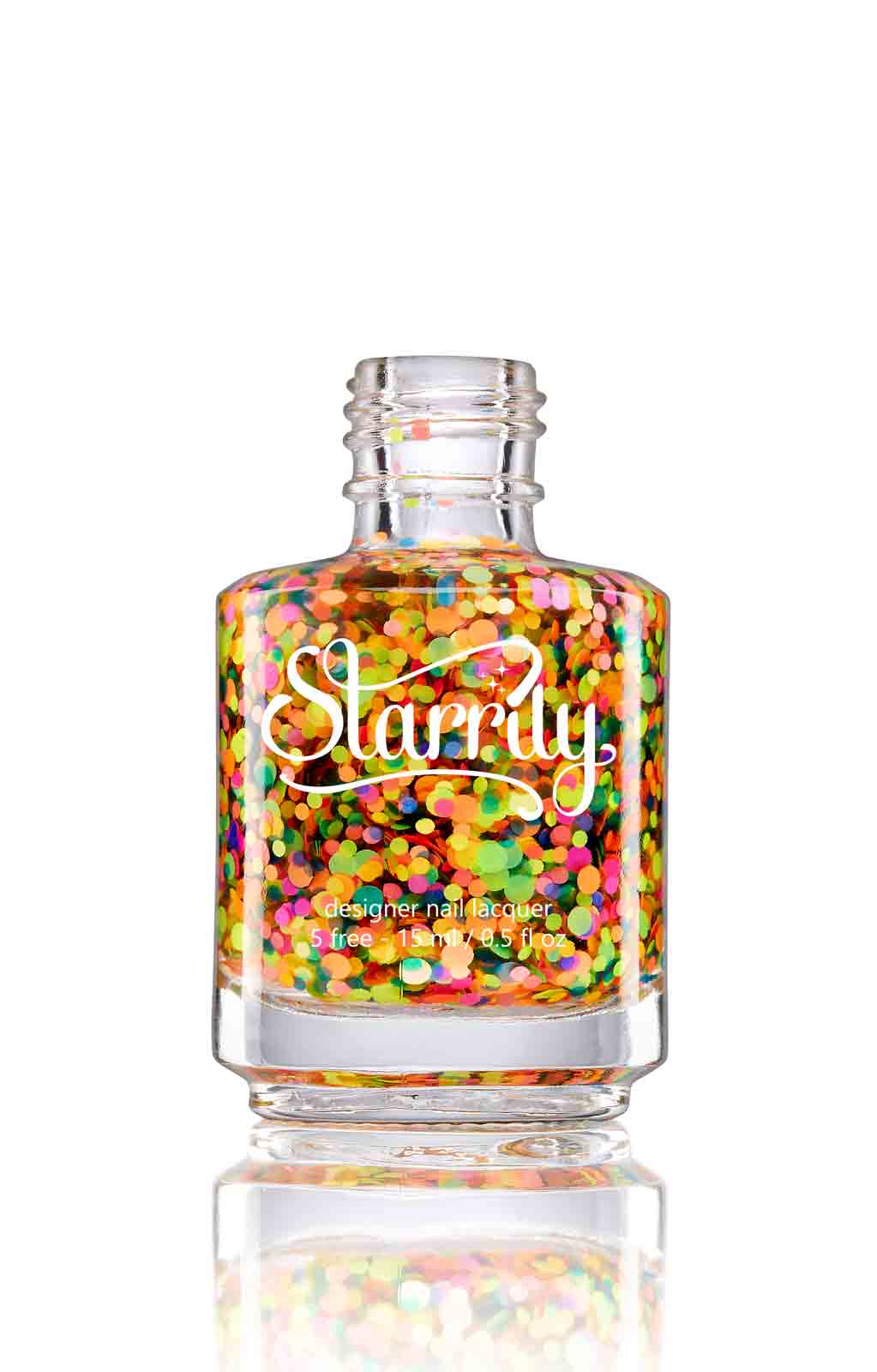 Gumballs has colorful bright neon glitter in a clear base