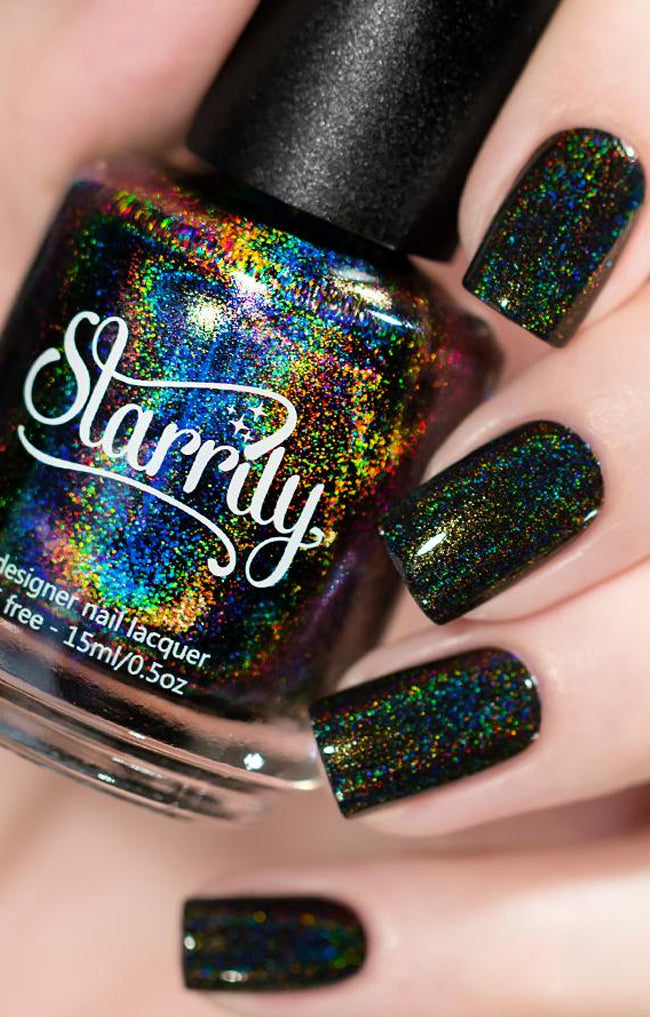 Black Magic beautiful black holographic nail polish rainbow linear holo holographic nails