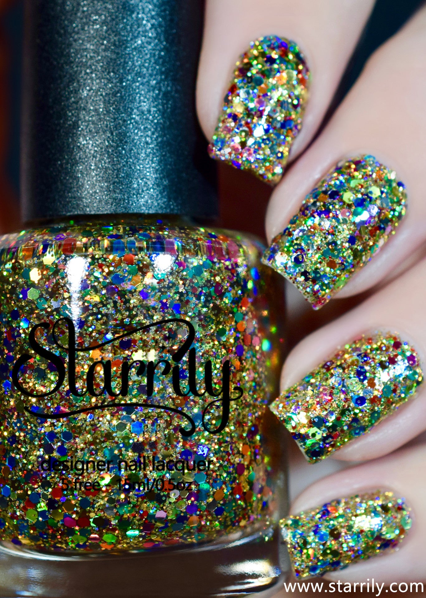 Christmas Lights is a nail polish jam packed with golden and rainbow colored glitters