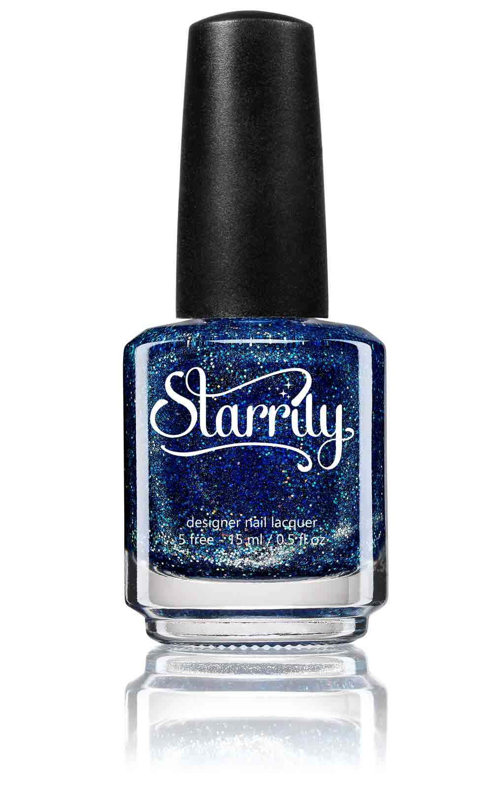 Starrily Bioluminescence - Rich sapphire blue with holographic glitter and a holo effect. High quality nail polish. Made in the USA! Cruelty Free and Vegan.
