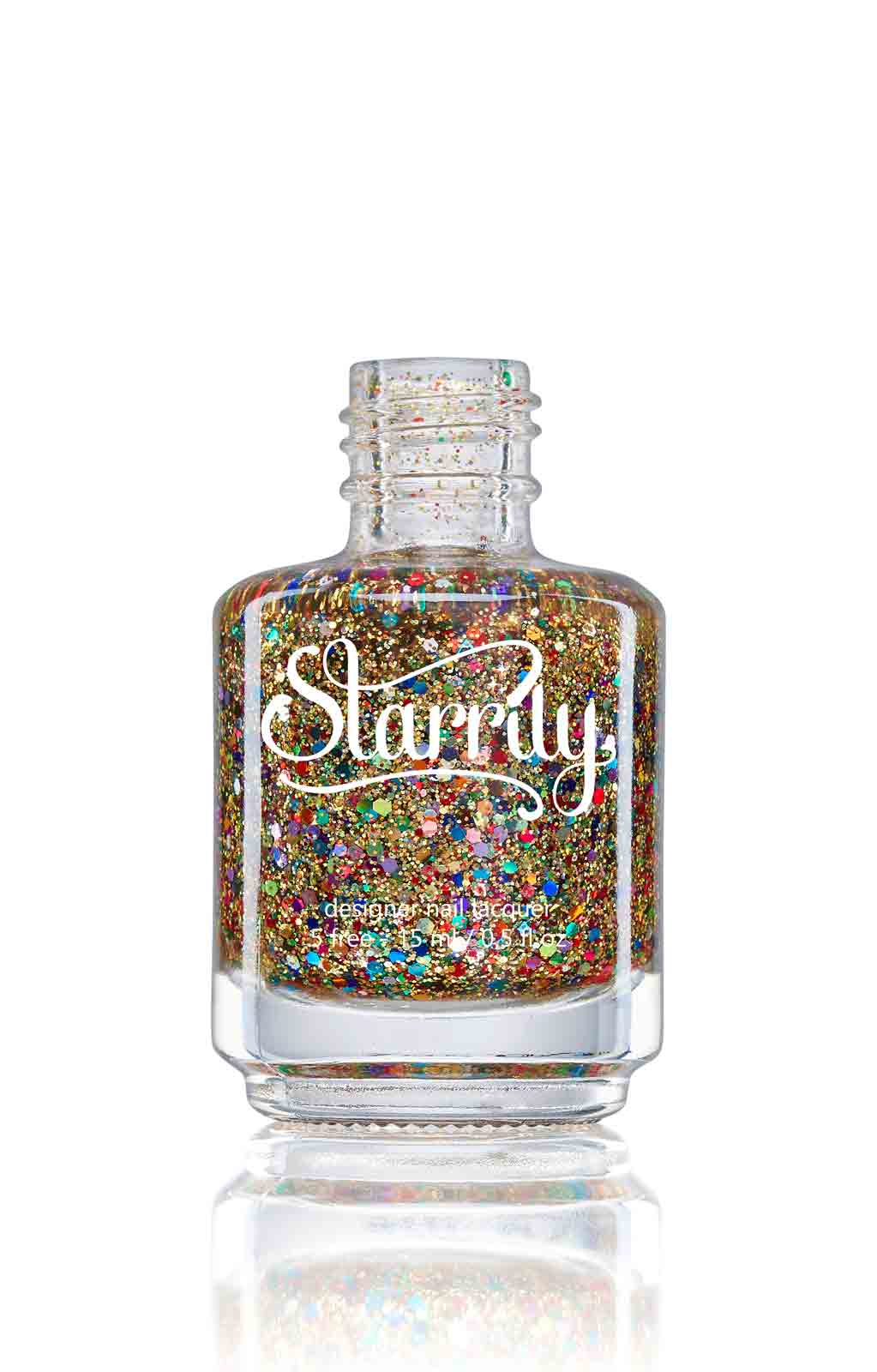 Christmas Lights is a nail polish jam packed with golden and rainbow colored glitters