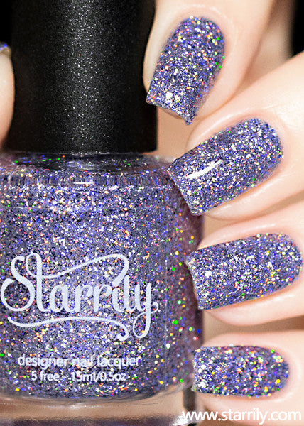 Damsel nail polish contains extra sparkly lilac light purple holographic glitter
