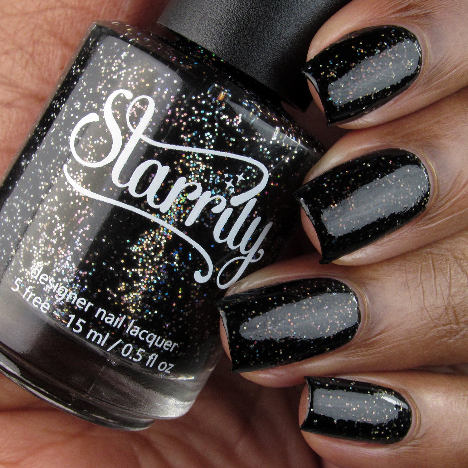Starrily Neutrino - Black Glitter Holographic Nail Polish - 15 ml