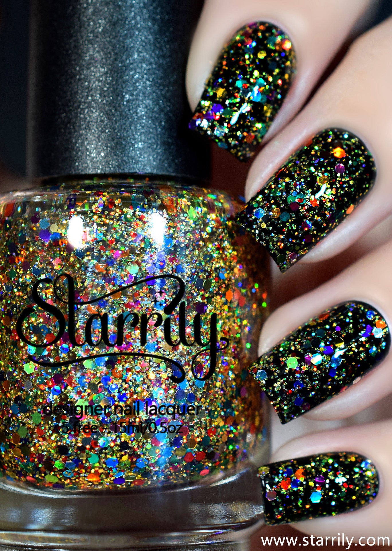 Christmas Lights is a nail polish jam packed with golden and rainbow colored glitters