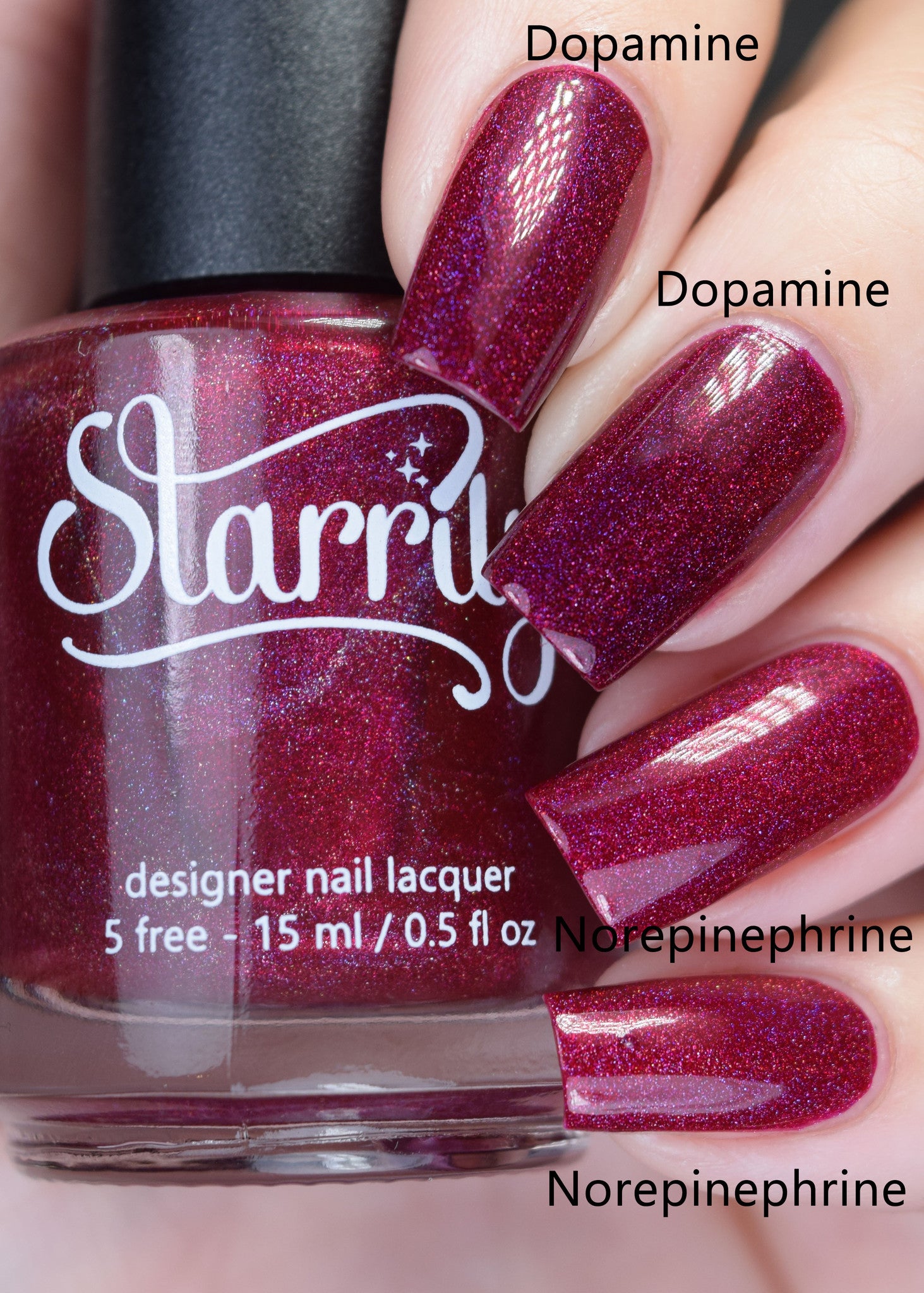 Norepinephrine is a beautiful ruby red jelly linear holographic nail polish 